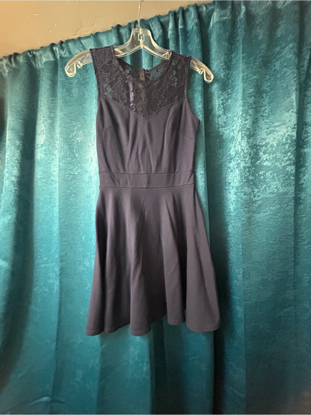 Source Unknown Navy Lace Yoke Fit & Flare Mini Dress